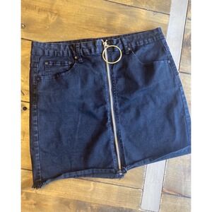 Monkey Ride Black Denim Front Full Zip Medium Mini Skirt Y2K Punk Grunge Gothic